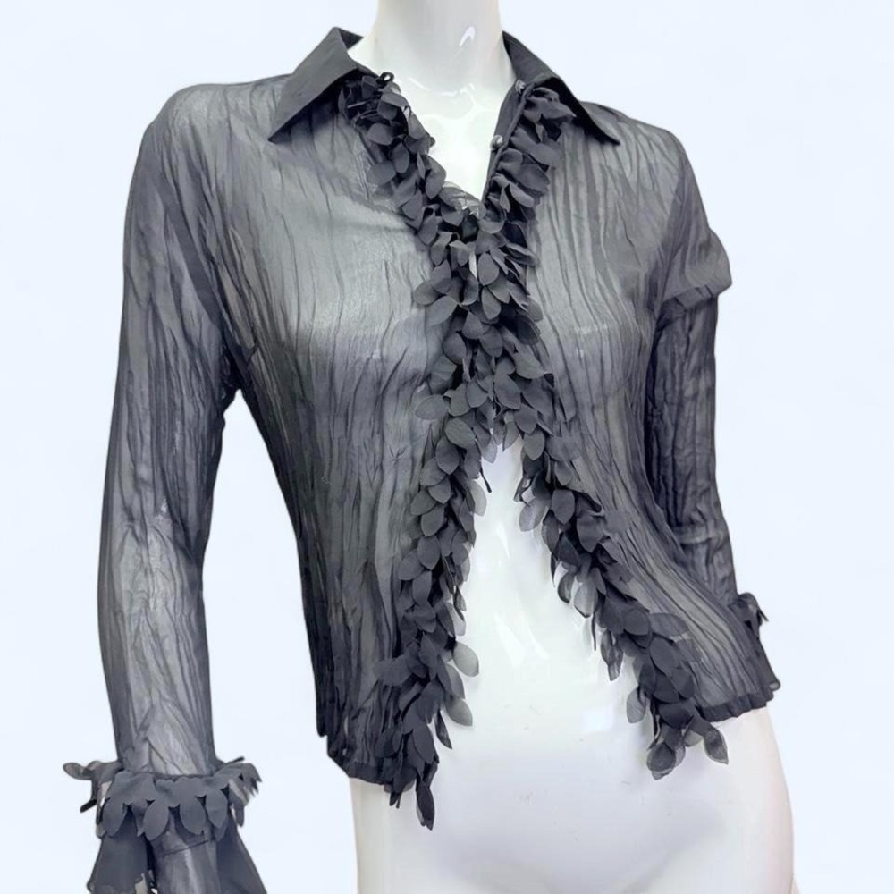 Y2K Romantic‎ Goth Chiffon Blouse Fairy Grunge Mesh Top Womens M ruffles